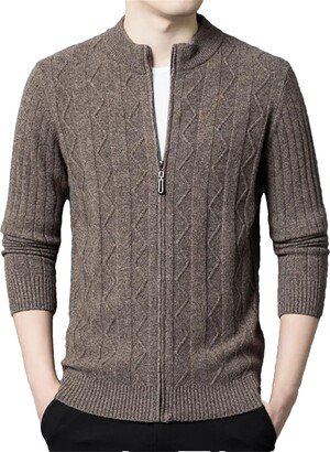 Jegsnoe Autumn Fahsion Pure Cashmere Men Cardigan Sweater Zipper Knitted Cardigan Men's Coat Brown M