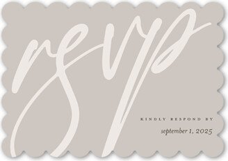 Rsvp Cards: Cursive Captions Wedding Response Card, Beige, Pearl Shimmer Cardstock, Scallop