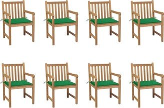 Patio Chairs 8 pcs with Green Cushions Solid Teak Wood - 22.8 x 23.6 x 35.4