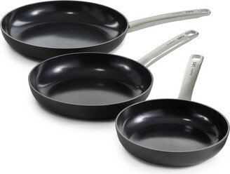 Graphite 3Pc Non-stick Ceramic Frying Pan/Skillet Set, Recycled Aluminum, Full Disk Bottom