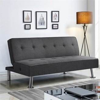 Modern Tufted Fabric Futon Bed Convertible Futon with USB