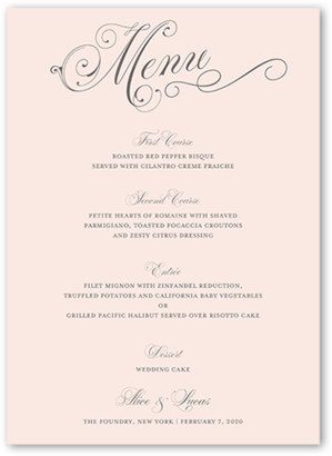 Wedding Menu Cards: Forever Lovely Day Wedding Menu, Pink, 5X7 Flat Menu, Luxe Double-Thick Cardstock, Square