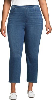 Women's Plus Size Starfish High Rise Pull On Knit Denim Straight Crop Jeans