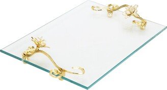 Alice Pazkus Glass Tray With Jewel Flower Handles