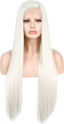 Unique Bargains Long Straight Hair Lace Front Wigs for Women with Wig Cap 24 White 1PC