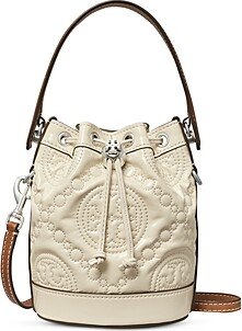 T Monogram Mini Embroidered Patent Leather Bucket Bag