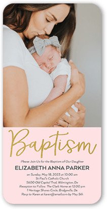 Baptism Invitations: Refined Script Girl Baptism Invitation, Pink, 4X8, Standard Smooth Cardstock, Rounded