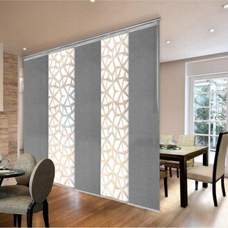 5-Panel Satin Nickel Panel Track Blind 58-110Wx94H, Shattered, Woven Gray Curtain