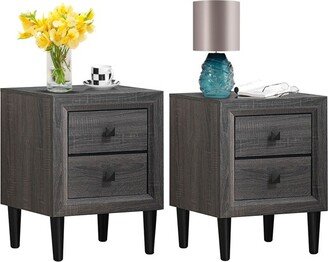 2PCS Nightstand W/2 Drawer Multipurpose Retro Grey Bedside Table Fully Assembled