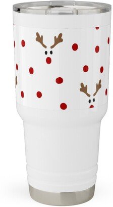 Travel Mugs: Polkadot Rudolph Travel Tumbler, 30Oz, Red