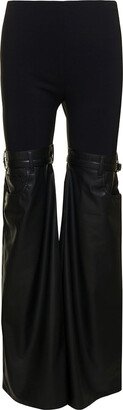 'hybrid' Black Pants With Faux Leather Insert With Belt Detail In Polyamide Woman