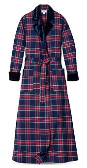 Velvet Trim Long Windsor Tartan Flannel Robe