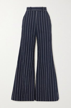 Flare For The Dramatic Striped Cotton-blend Wide-leg Pants - Blue