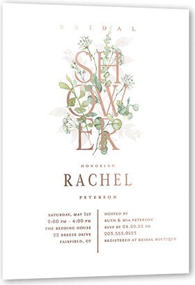 Bridal Shower Invitations: Stacked Shower Bridal Shower Invitation, White, Rose Gold Foil, 5X7, Matte, Personalized Foil Cardstock, Square