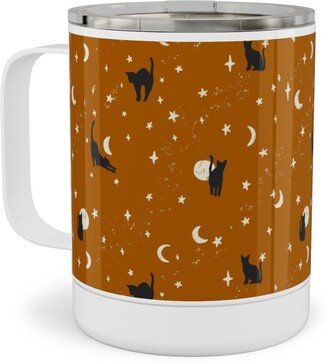 Travel Mugs: Halloween Black Cats - Orange Stainless Steel Mug, 10Oz, Orange