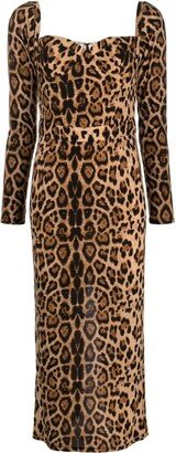 The New Arrivals Ilkyaz Ozel Leopard-Print Long-Sleeve Midi Dress