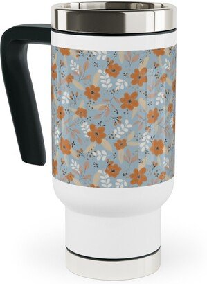 Travel Mugs: Fall Floral Travel Mug With Handle, 17Oz, Blue