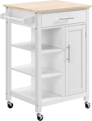 HOMCOM Compact Kitchen Island Cart on Wheels, Rolling Utility Trolley Cart with Storage Shelf & Drawer for Dining Room, White