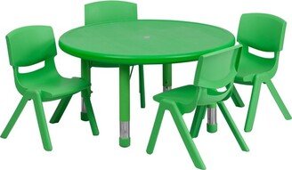 33'' Round Green Plastic Height Adjustable Activity Table Set with 4 Chairs