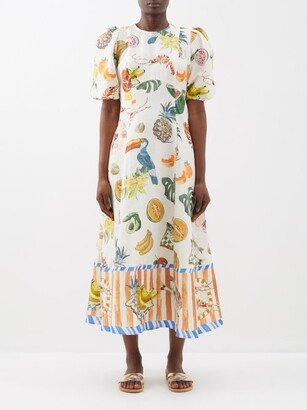 Theo Printed Linen-blend Midi Dress