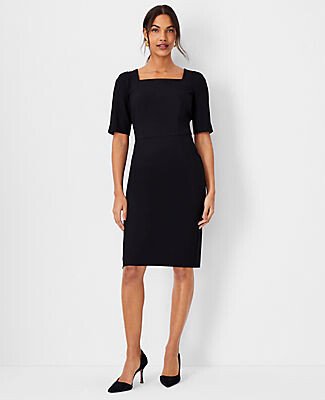 The Petite Elbow Sleeve Square Neck Dress in Seasonless Stretch