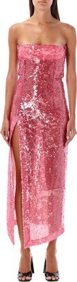 Sequinned Strapless Bustier Midi Dress