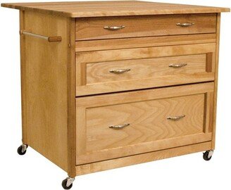 Wood 3 Drawer Kitchen Cart in Natural Birch Brown