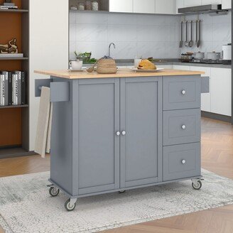 Rolling Mobile Kitchen Island with Drop Leaf - Solid Wood Top, Locking Wheels & Storage Cabinet 52.7 Inch Width