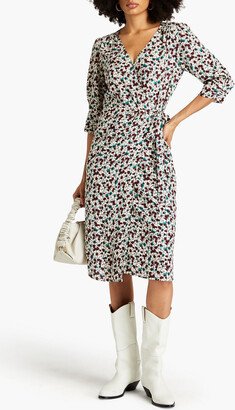 Elen gathered printed crepe midi wrap dress