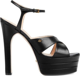 Crossover-Strap Platform Leather Sandals