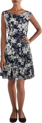 Petites Womens Chiffon Floral Sheath Dress