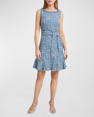 Celine Sleeveless Fringe Tweed Mini Dress