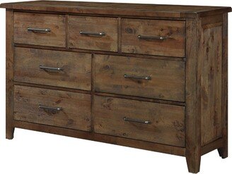 Spacious Wooden Dresser With 7 Drawers, Rustic Burnished Brown