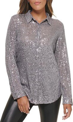 Sequin Boyfriend Tunic (Metallic Granite) Women's Clothing