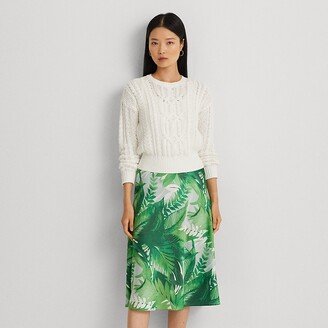 Ralph Lauren Palm Frond-Print Charmeuse Midi Skirt