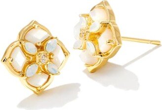 Dira Stone Gold Stud Earrings in Ivory Mix