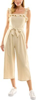 Kingston Grey Juniors' Ruffle-Strap Belted Jumpsuit