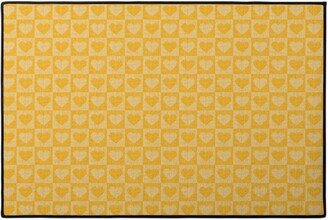 Door Mats: Love Hearts Check - Yellow Door Mat, Yellow