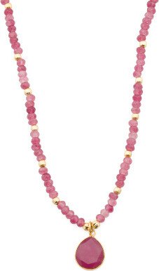 TJMAXX Pink Onyx And Brass Petite Beaded Necklace