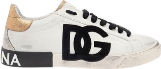 'portofino' White Low Top Sneakers With Logo Patch And Used Effect In Leather Man