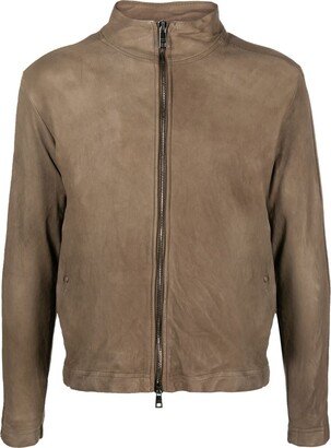 High-Neck Leather Jacket-AA