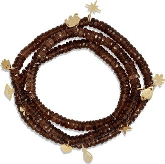 Multi Pure Icon Charm Smoky Topaz Triple Beaded Bracelet