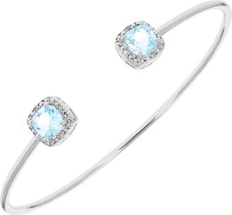 Vir Jewels 1.60 cttw Blue Topaz Bangle Bracelet Brass With Rhodium Plating 6 MM Cushion Cut