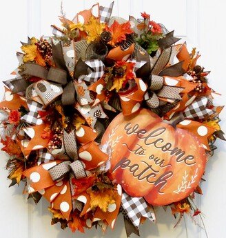 Fall Wreaths For Front Door, Welcome Wreath, Pumpkin Deco Mesh Wreath, Decor, To Our Patch, Thanksgiving Wreath