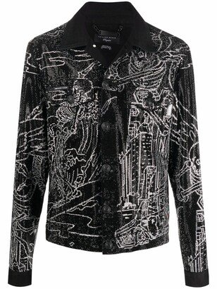 Skeleton-Tattoo Print Denim Jacket-AA