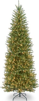 National Tree Company 9 ft Pre-Lit Artificial Slim Christmas Tree, Green, Dunhill Fir, White Lights, Includes Stand