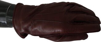 Maroon Wrist Length Mitten Leather Women's Gloves