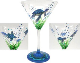 Sea Turtles Martini Glass - Tropical, Ocean, Summer Hand Painted Unique Cocktail Gift Idea