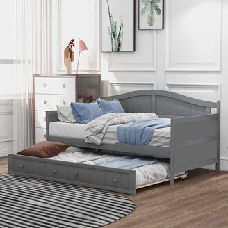 IGEMAN Twin Wooden Daybed with Trundle Bed, Sofa Bed for Bedroom Living Room, Grey-AA