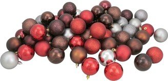 Northlight 60ct Red/Burgundy/Pewter/Mocha Shatterproof 4-Finish Christmas Ball Ornaments 2.5